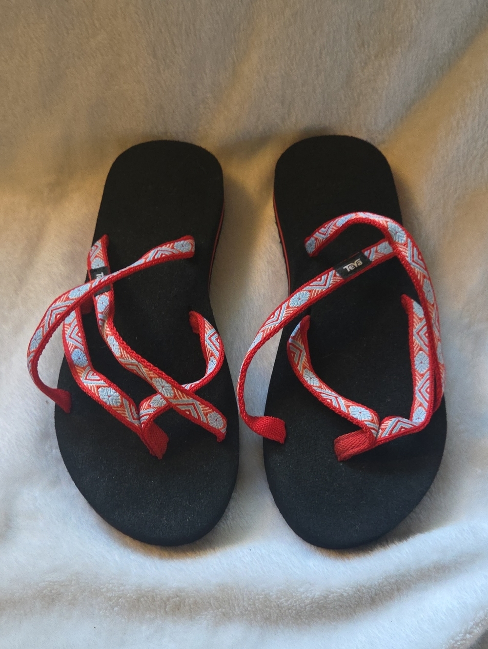 Teva Black Sandel Flip Flop Red Strap Size 8